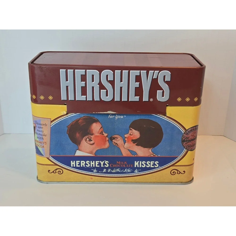 Hershey's Vintage Style Recipe Tin‎ with Dividers and Cards Brown Yellow 2013